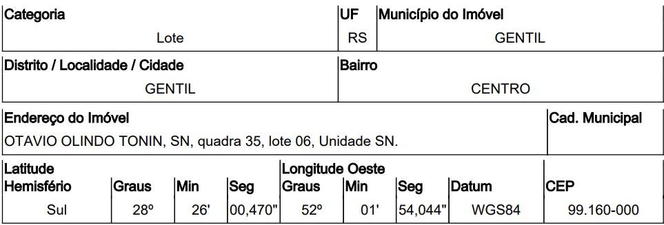 Terreno em GENTIL/RS — Leilão Caixa