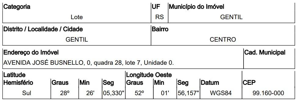 Terreno em GENTIL/RS — Leilão Caixa