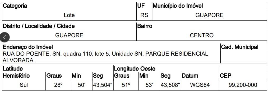 Terreno em GUAPORE/RS — Leilão Caixa
